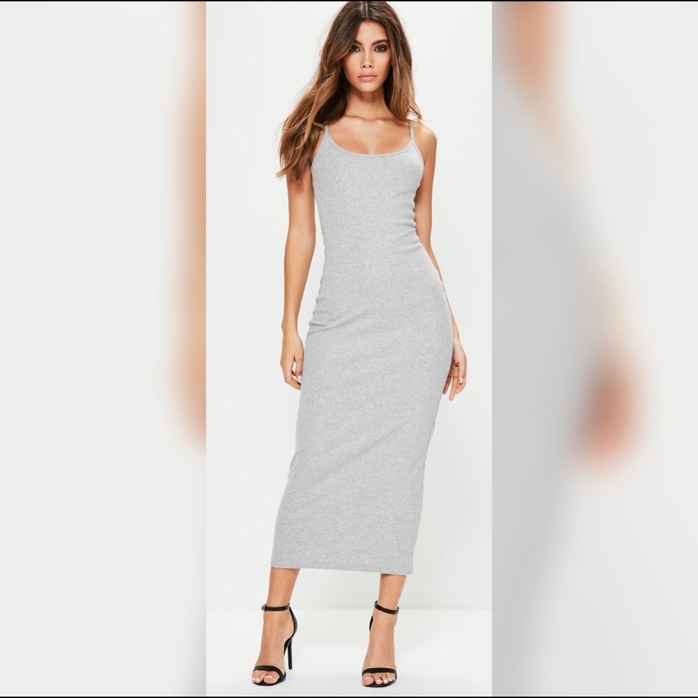 NWT Missguided Grey Ribbed Strappy Maxi Dress